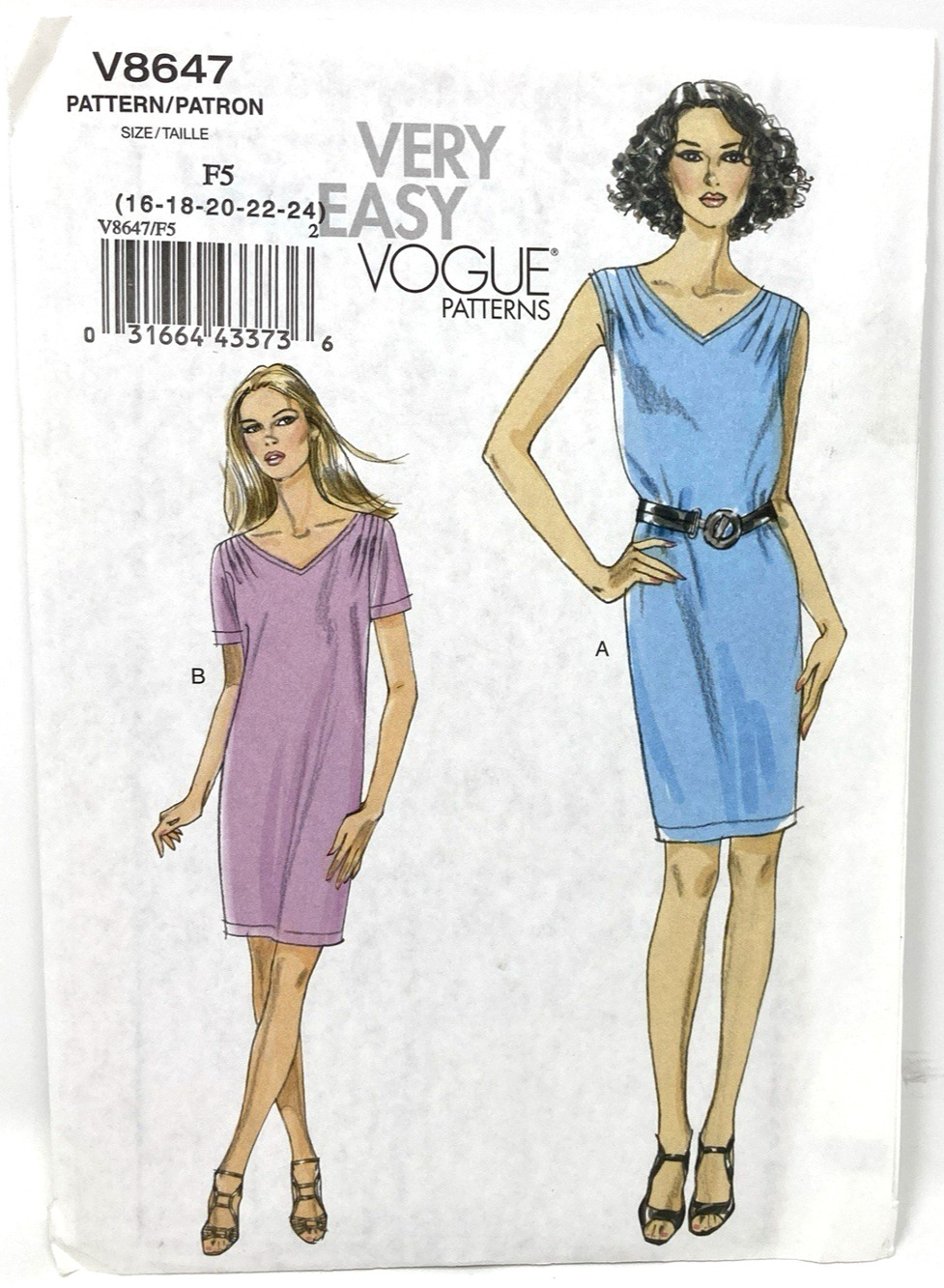 Very Easy Summer Dress Sewing Pattern Pullover Vogue V8647 Size 16-24 Uncut